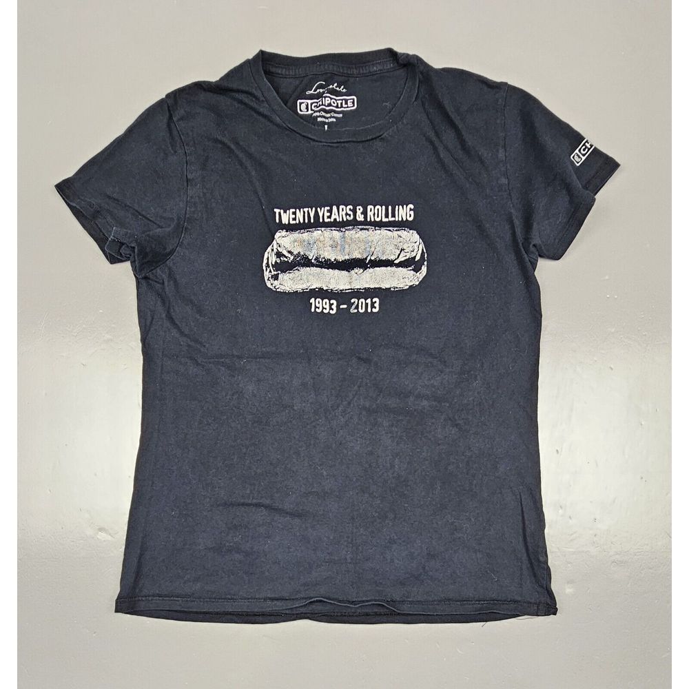 Chipotle Employee  T-Shirt‎ Womens Large. Black Work Tee Twenty Years & Rolling